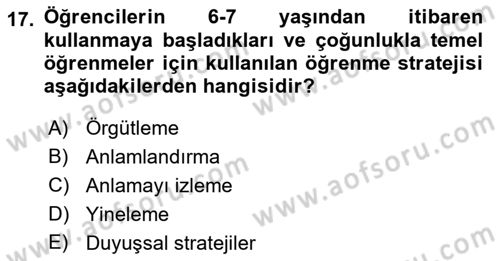 Eğitim Bilimine Giriş Dersi 2016 - 2017 Yılı 3 Ders Sınav Soruları 17. Soru