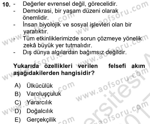 Eğitim Bilimine Giriş Dersi Ara Sınavı Deneme Sınav Soruları 10. Soru