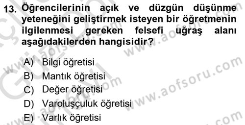 Eğitim Bilimine Giriş Dersi 2016 - 2017 Yılı (Vize) Ara Sınav Soruları 13. Soru
