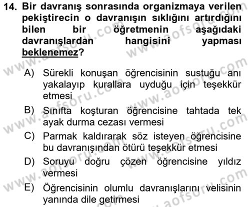 Eğitim Bilimine Giriş Dersi 2016 - 2017 Yılı (Vize) Ara Sınav Soruları 14. Soru