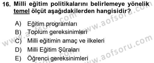 Eğitim Bilimine Giriş Dersi Ara Sınavı Deneme Sınav Soruları 16. Soru
