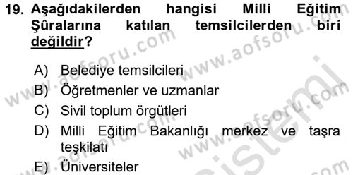 Eğitim Bilimine Giriş Dersi Ara Sınavı Deneme Sınav Soruları 19. Soru