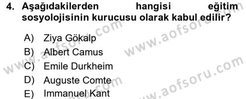 Eğitim Bilimine Giriş Dersi Ara Sınavı Deneme Sınav Soruları 4. Soru