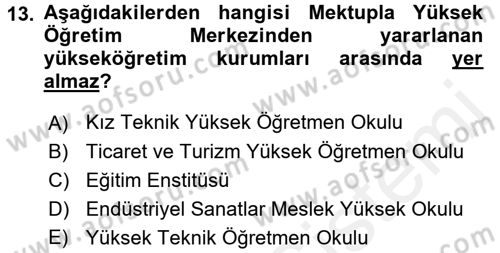 Eğitim Bilimine Giriş Dersi 2016 - 2017 Yılı (Final) Dönem Sonu Sınav Soruları 13. Soru