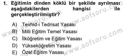 Eğitim Bilimine Giriş Dersi Ara Sınavı Deneme Sınav Soruları 1. Soru