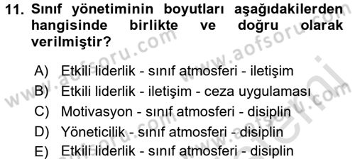 Eğitim Bilimine Giriş Dersi Ara Sınavı Deneme Sınav Soruları 11. Soru
