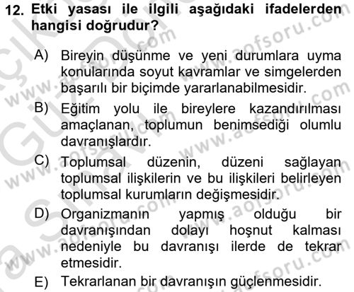 Eğitim Bilimine Giriş Dersi Ara Sınavı Deneme Sınav Soruları 12. Soru