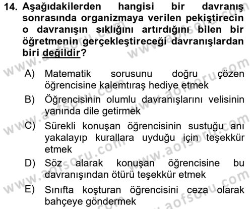 Eğitim Bilimine Giriş Dersi Ara Sınavı Deneme Sınav Soruları 14. Soru