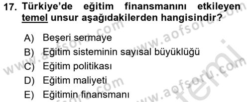 Eğitim Bilimine Giriş Dersi Ara Sınavı Deneme Sınav Soruları 17. Soru