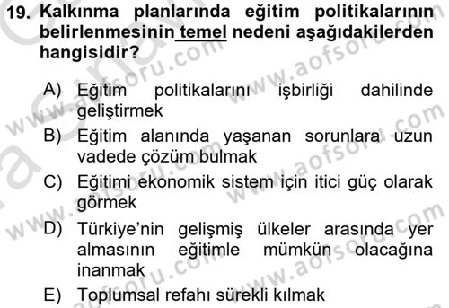 Eğitim Bilimine Giriş Dersi Ara Sınavı Deneme Sınav Soruları 19. Soru