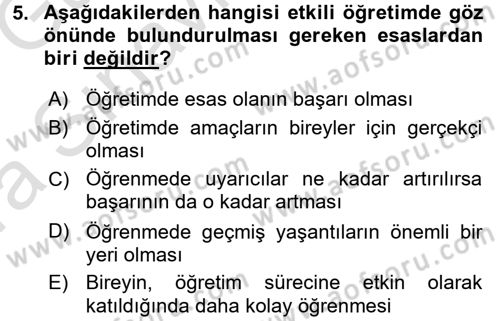 Eğitim Bilimine Giriş Dersi Ara Sınavı Deneme Sınav Soruları 5. Soru
