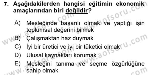 Eğitim Bilimine Giriş Dersi Ara Sınavı Deneme Sınav Soruları 7. Soru