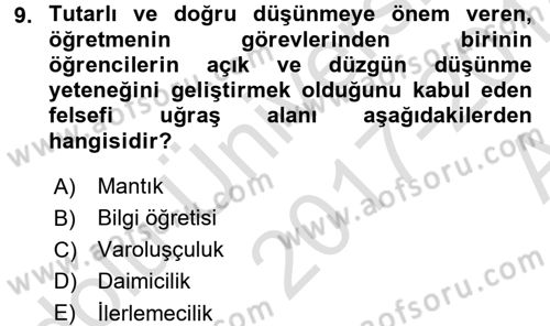 Eğitim Bilimine Giriş Dersi Ara Sınavı Deneme Sınav Soruları 9. Soru
