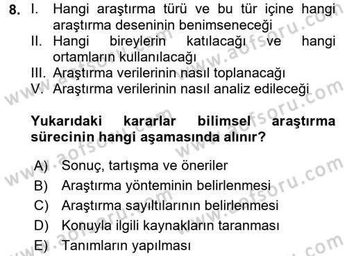 Eğitim Bilimine Giriş Dersi 2017 - 2018 Yılı (Final) Dönem Sonu Sınav Soruları 8. Soru