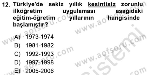 Eğitim Bilimine Giriş Dersi 2018 - 2019 Yılı 3 Ders Sınavı 12. Soru