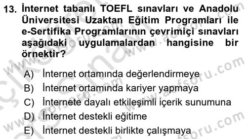 Eğitim Bilimine Giriş Dersi 2018 - 2019 Yılı 3 Ders Sınavı 13. Soru