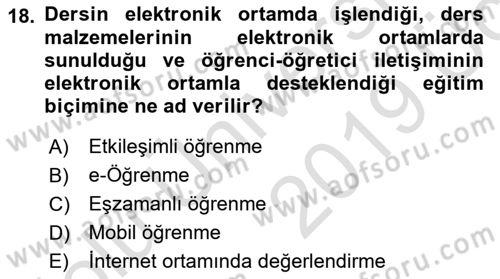 Eğitim Bilimine Giriş Dersi 2018 - 2019 Yılı 3 Ders Sınavı 18. Soru