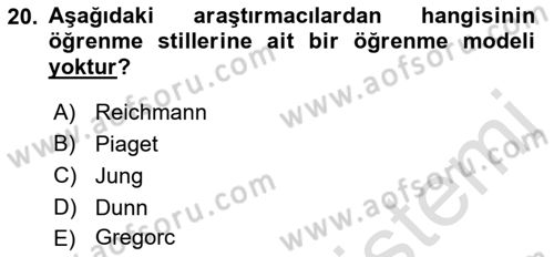 Eğitim Bilimine Giriş Dersi 2018 - 2019 Yılı 3 Ders Sınavı 20. Soru