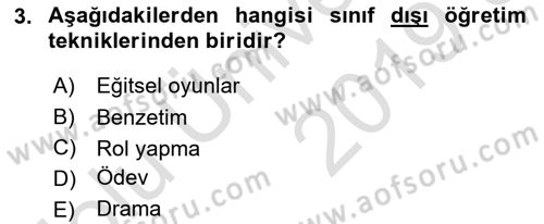 Eğitim Bilimine Giriş Dersi 2018 - 2019 Yılı 3 Ders Sınavı 3. Soru