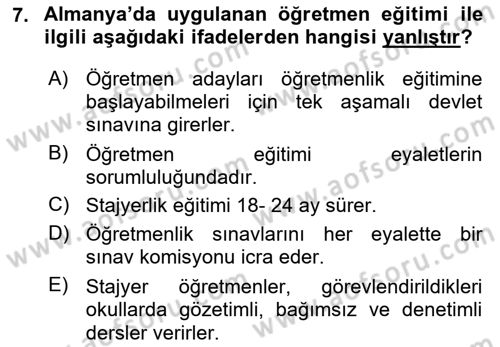 Eğitim Bilimine Giriş Dersi 2018 - 2019 Yılı 3 Ders Sınavı 7. Soru