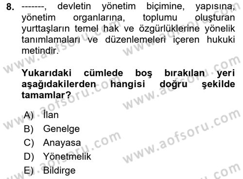 Eğitim Bilimine Giriş Dersi 2018 - 2019 Yılı 3 Ders Sınavı 8. Soru