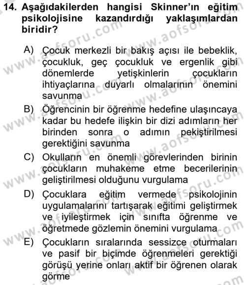Eğitim Bilimine Giriş Dersi 2023 - 2024 Yılı (Vize) Ara Sınav Soruları 14. Soru