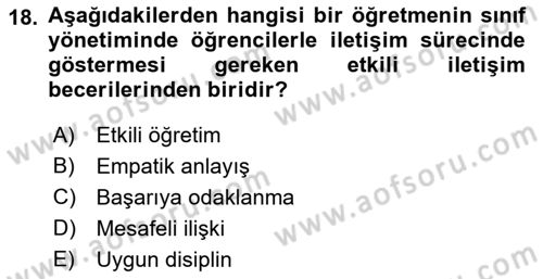 Eğitim Bilimine Giriş Dersi 2023 - 2024 Yılı (Vize) Ara Sınav Soruları 18. Soru