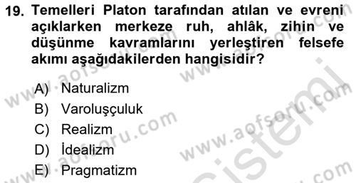 Eğitim Bilimine Giriş Dersi 2023 - 2024 Yılı (Vize) Ara Sınav Soruları 19. Soru