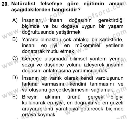 Eğitim Bilimine Giriş Dersi 2023 - 2024 Yılı (Vize) Ara Sınav Soruları 20. Soru