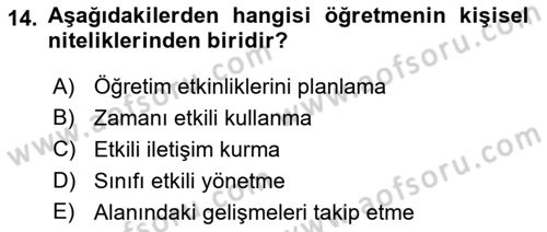 Eğitim Bilimine Giriş Dersi 2023 - 2024 Yılı (Final) Dönem Sonu Sınav Soruları 14. Soru