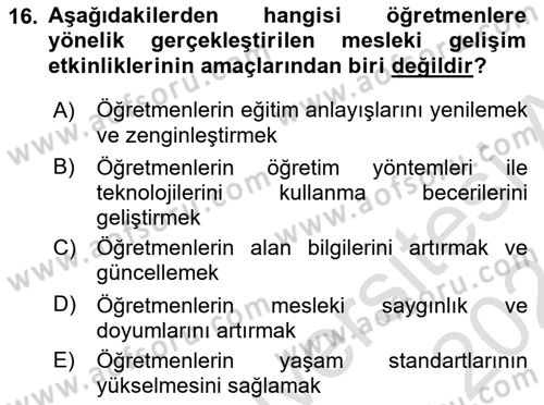 Eğitim Bilimine Giriş Dersi 2023 - 2024 Yılı (Final) Dönem Sonu Sınav Soruları 16. Soru