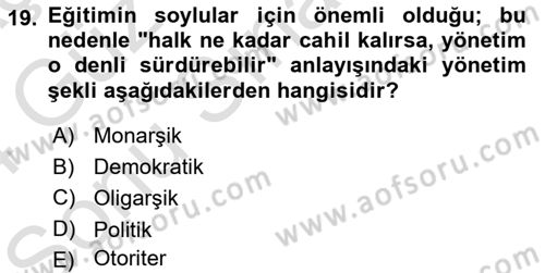 Eğitim Bilimine Giriş Dersi 2023 - 2024 Yılı (Final) Dönem Sonu Sınav Soruları 19. Soru