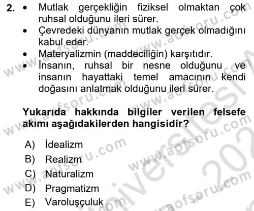 Eğitim Bilimine Giriş Dersi 2023 - 2024 Yılı (Final) Dönem Sonu Sınav Soruları 2. Soru