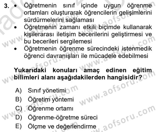 Eğitim Bilimine Giriş Dersi 2023 - 2024 Yılı (Final) Dönem Sonu Sınav Soruları 3. Soru