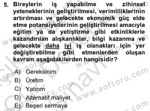 Eğitim Bilimine Giriş Dersi 2023 - 2024 Yılı (Final) Dönem Sonu Sınav Soruları 5. Soru