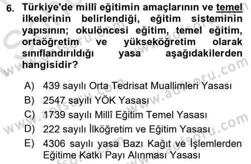 Eğitim Bilimine Giriş Dersi 2023 - 2024 Yılı (Final) Dönem Sonu Sınav Soruları 6. Soru