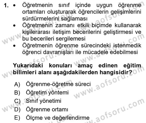 Eğitim Bilimine Giriş Dersi 2023 - 2024 Yılı Yaz Okulu Sınav Soruları 1. Soru