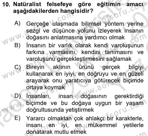 Eğitim Bilimine Giriş Dersi 2023 - 2024 Yılı Yaz Okulu Sınav Soruları 10. Soru