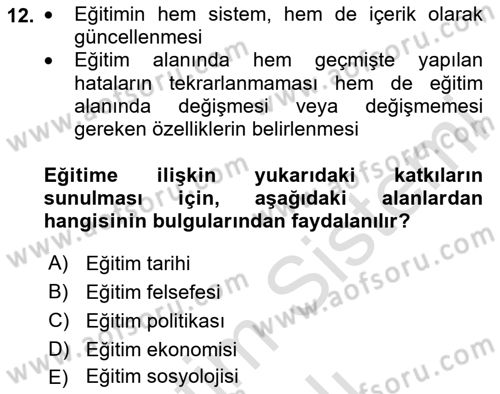 Eğitim Bilimine Giriş Dersi 2023 - 2024 Yılı Yaz Okulu Sınav Soruları 12. Soru