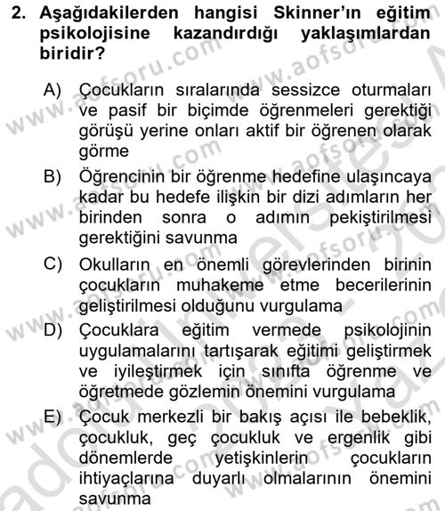 Eğitim Bilimine Giriş Dersi 2023 - 2024 Yılı Yaz Okulu Sınav Soruları 2. Soru