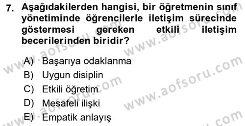 Eğitim Bilimine Giriş Dersi 2023 - 2024 Yılı Yaz Okulu Sınav Soruları 7. Soru