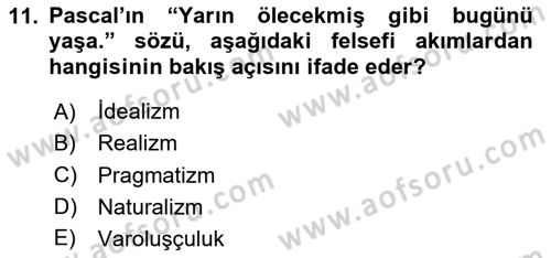Eğitim Bilimine Giriş Dersi 2024 - 2025 Yılı (Vize) Ara Sınav Soruları 11. Soru