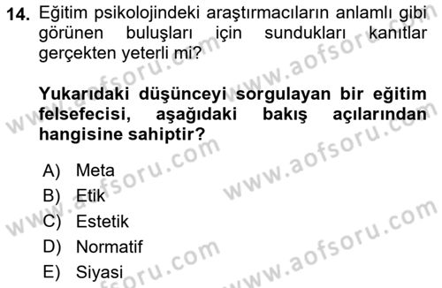 Eğitim Bilimine Giriş Dersi 2024 - 2025 Yılı (Vize) Ara Sınav Soruları 14. Soru