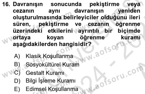 Eğitim Bilimine Giriş Dersi 2024 - 2025 Yılı (Vize) Ara Sınav Soruları 16. Soru
