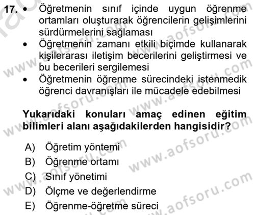 Eğitim Bilimine Giriş Dersi 2024 - 2025 Yılı (Vize) Ara Sınav Soruları 17. Soru