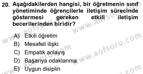 Eğitim Bilimine Giriş Dersi 2024 - 2025 Yılı (Vize) Ara Sınav Soruları 20. Soru