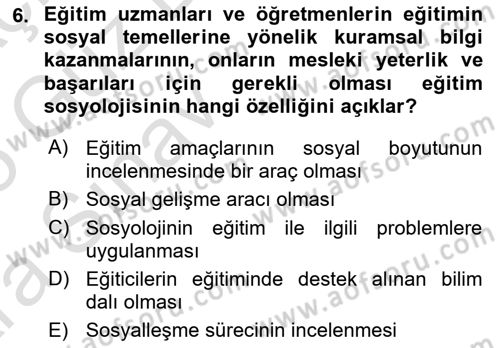 Eğitim Bilimine Giriş Dersi 2024 - 2025 Yılı (Vize) Ara Sınav Soruları 6. Soru