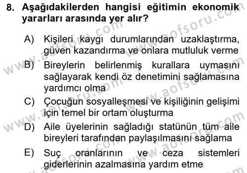 Eğitim Bilimine Giriş Dersi 2024 - 2025 Yılı (Vize) Ara Sınav Soruları 8. Soru