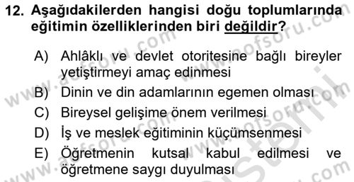 Eğitim Bilimine Giriş Dersi 2024 - 2025 Yılı (Final) Dönem Sonu Sınav Soruları 12. Soru