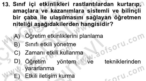Eğitim Bilimine Giriş Dersi 2024 - 2025 Yılı (Final) Dönem Sonu Sınav Soruları 13. Soru